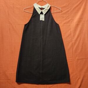 Zara Trafaluc Sz M Wednesday Addams Textured Sleeveless Black Collar Dress NWT